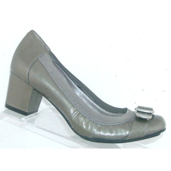 Me Too Penn 2 olive green patent leather square toe buckle block heels 7M - Picture 1 of 11